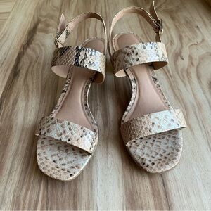 Scarpasa Women’s Block Heel Sandals Beige Snake Strappy Open Toe 39 9 Brazil